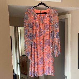Tommy Hilfiger Coral and Periwinkle Floral Long Sleeve Dress